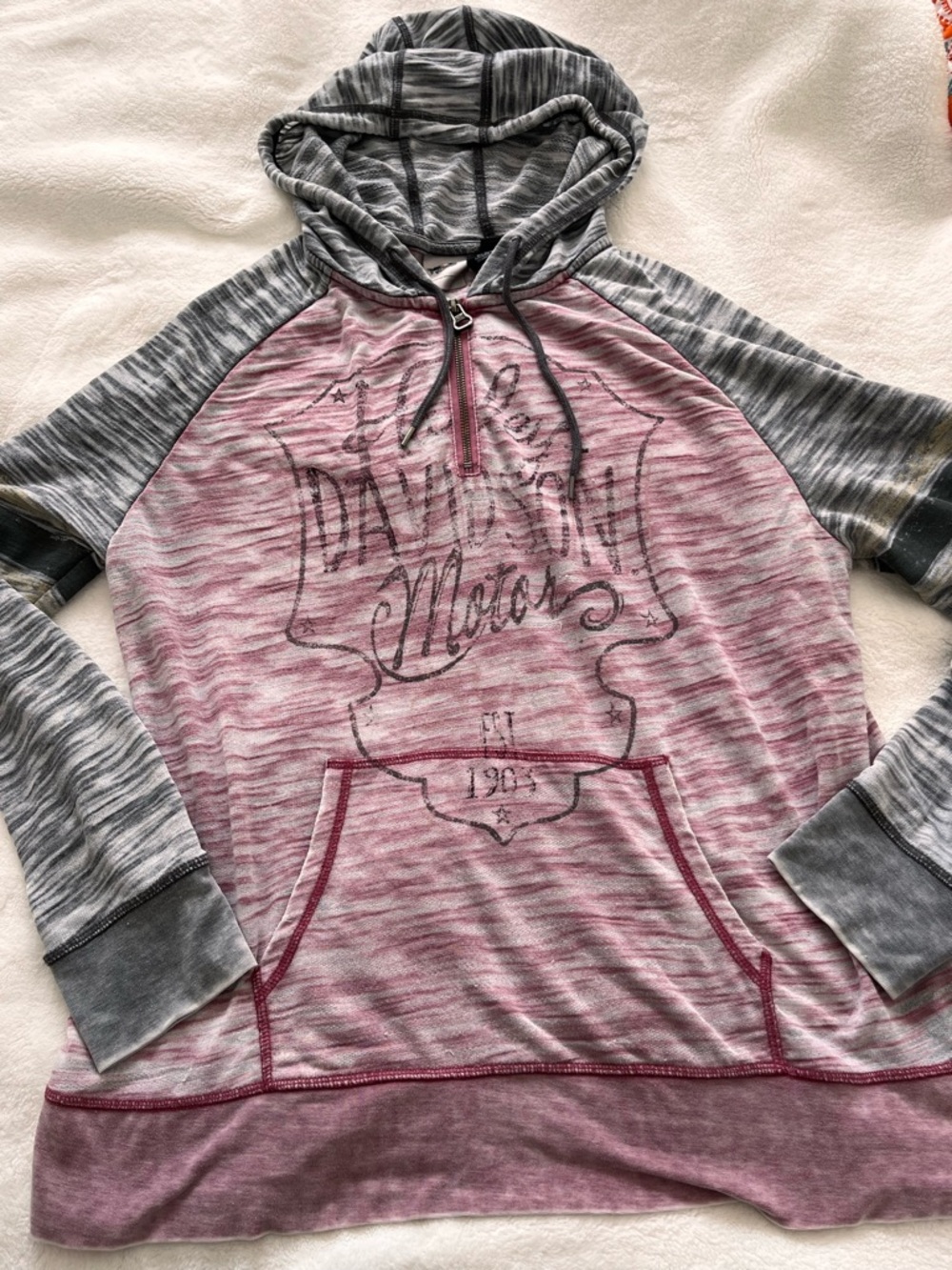 Harley-Davidson Pink & Gray Striped Hooded Pullover